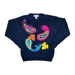 Vintage 80’s Victoria Harbour Bead Embroidery Paisley Appliqué Sweater - Medium